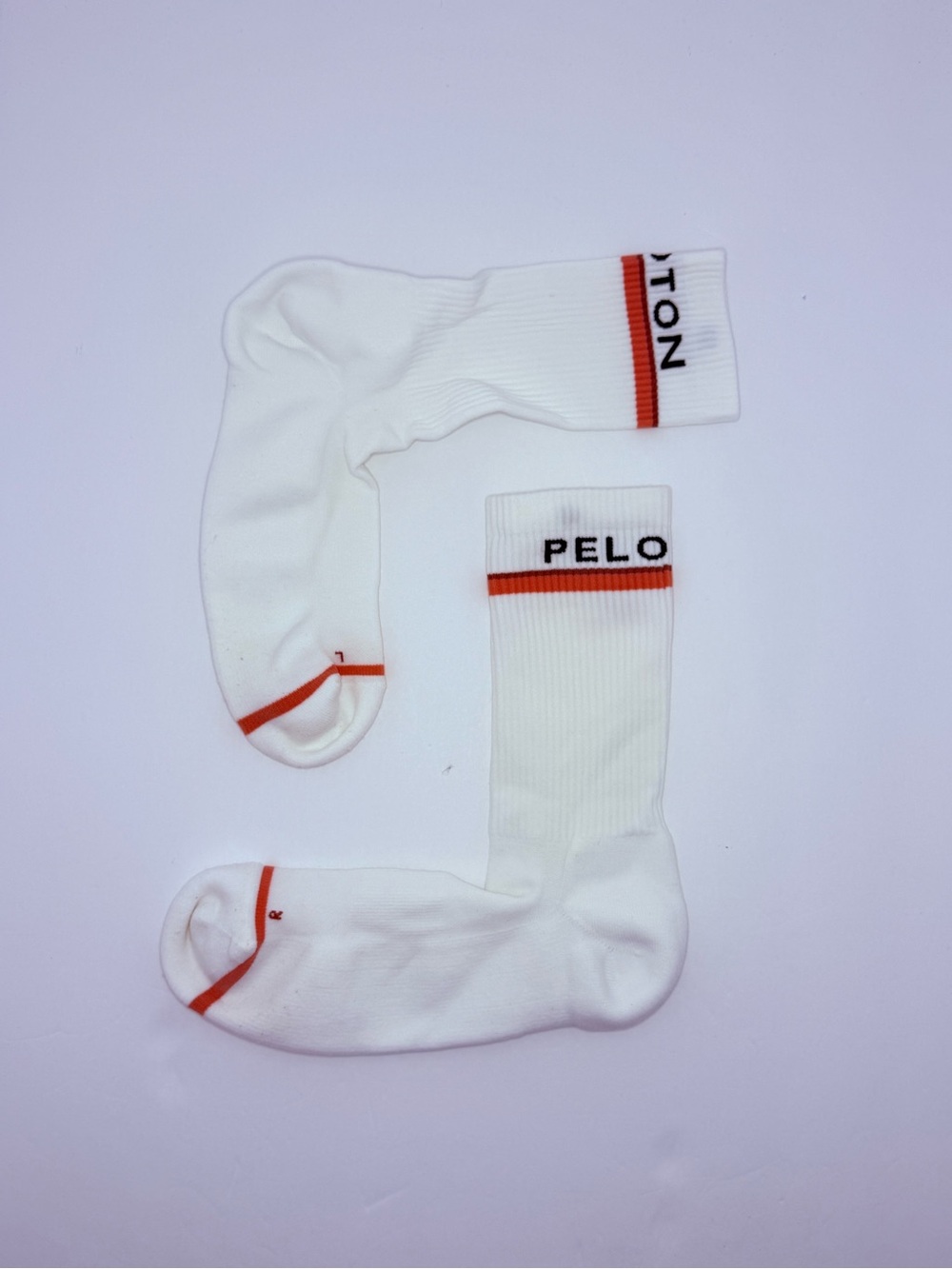 Peloton White Crew Socks Unisex Athletic Socks Orange Stripe One Size